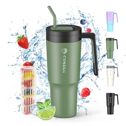 CS COSDDI Thermobecher mit Strohhalm, 40oz Kaffeebecher to go mit Stroh und Griff 1180ml Autobecher Becher Tumbler Thermobecher Doppelwandiger Edelstahl Auslaufsicher Isolierbecher (40oZ Green)