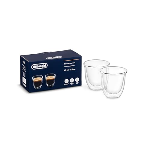De'Longhi DLSC310 Doppelwandiges Thermoglas Espresso 2-er Set, 2 Stück (1er Pack), perfekt geeignet für Espresso, Espresso Macchiato oder Ristretto, spülmaschinenfest, Fassungsvermögen 90 ml