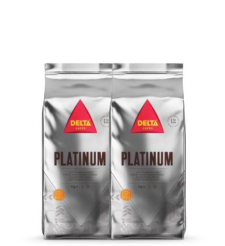 Delta Cafés Platinum-Kaffeebohnenmischung aus Arabica und Robusta mit Noten reifer Früchte, 2 Packungen mit 1 kg