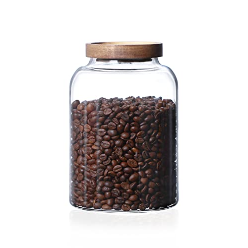 INCETUE 2000 ml Vorratsgläser Glas mit Deckel, Luftdicht Gläser mit Holzdeckel, Kaffeebohnen Glasbehälter, Vorratsglass für Müsli, Glas Luftdichte Vorratsdosen für Pasta Nudeln, Mehl Aufbewahrung