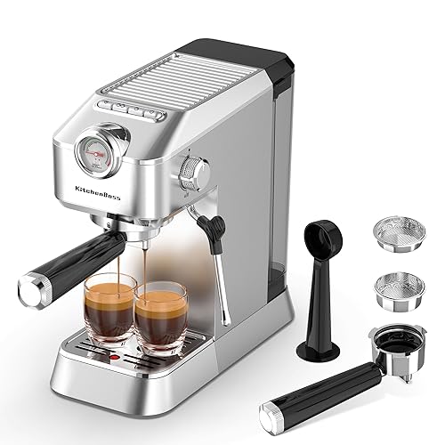 KitchenBoss Espressomaschine: Siebträger mit Milchaufschäumer