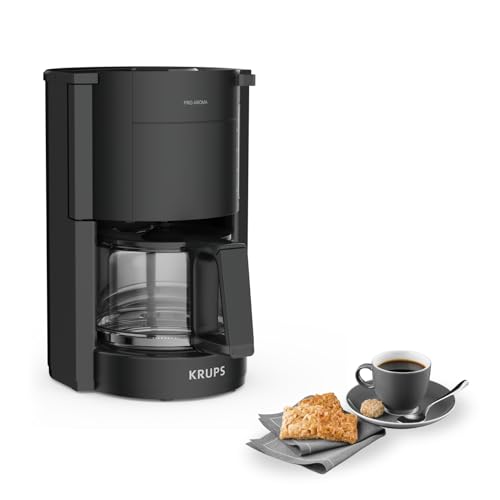 Krups F30908 ProAroma Filterkaffeemaschine mit Glaskanne | 1,25L Füllmenge | 10-15 Tassen | 1050W | Schwarz