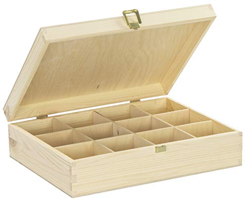 LAUBLUST Große Teebox aus Holz 12 Fächer - ca. 29 x 22 x 8 cm, Natur - Teekiste mit Schnappverschluss | Teebeutelspender - Aufbewahrungskiste - Küchenbox | Geschenk für Teeliebhaber