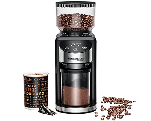 ROMMELSBACHER Kaffeemühle EKM 400 - Kegelmahlwerk, Antistatik-Funktion, 12 Portionen, Halterung für Siebträger, Mahlgrad in 35 Stufen, Bohnenbehälter 230 V, Pulverbehälter, 130 Watt, Schwarz/Edelstahl