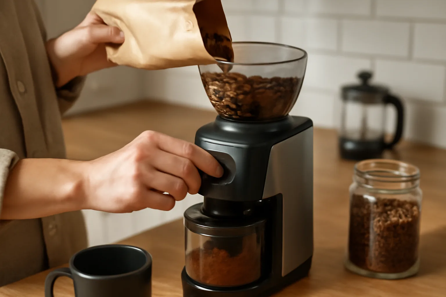 Bedienung flexibler Mühlenfunktionen bei wechselnden Kaffeesorten und Mischungen – elektrische Kaffeemühle